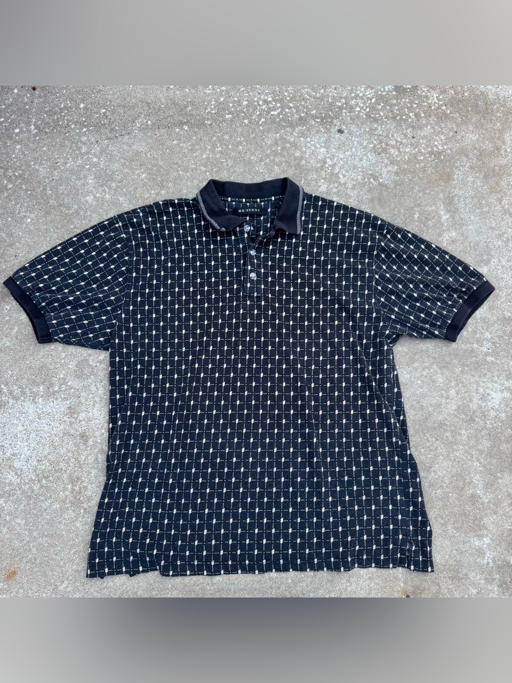 Men's Black Grid-Pattern Polo Shirt